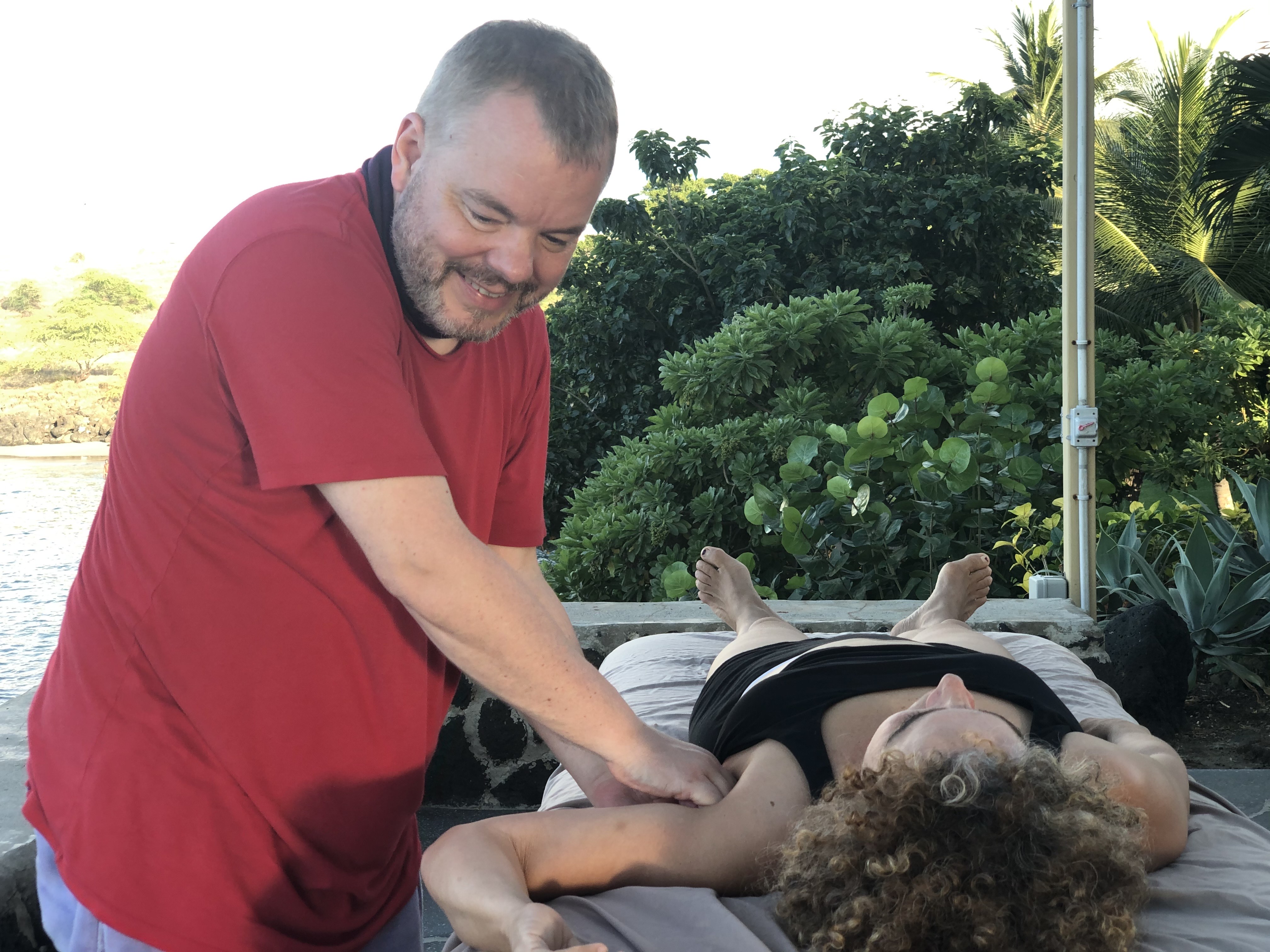 Stephen Hoffmann, a certified Rolfer, working with a client.